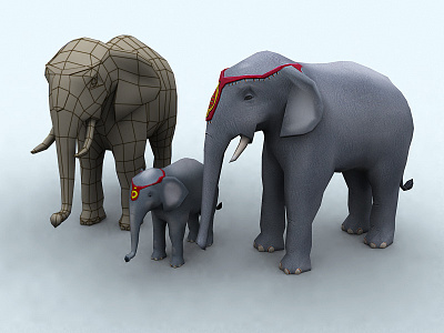 Elephants 3d 3ds cartoon character circus elephant game lowpoly max