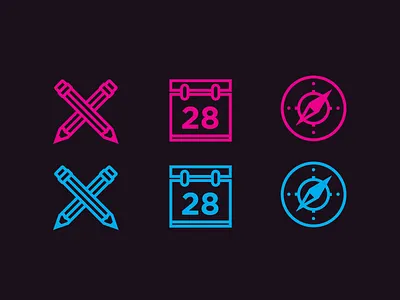 What When Where blue calendar calendar icon compass compass icon icon icons pencil pencil icon pink