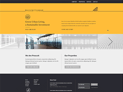 Prescott Homepage animation black branding buttons forms gif hover icons identity real estate realty rollover state ui ux website yellow