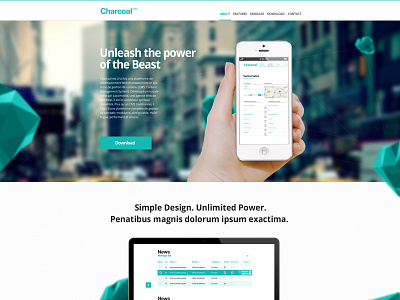 Charcoal CMS Landing Page action app button call cms flat hand header homepage iphone landing mac