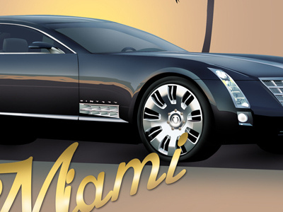 Miami black cadillac car gold illustration luxury miami summer sun vector