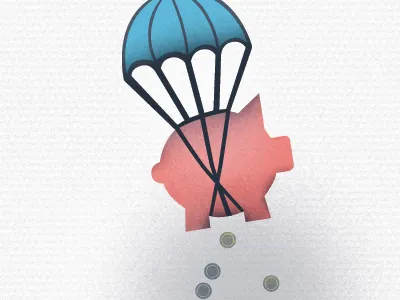 Piggy bank branding illustration parachute pig piggy bank web