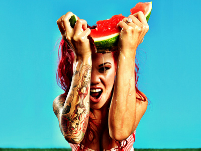 Watermelon daughter farmers photography red head summer tats tattoos watermelon