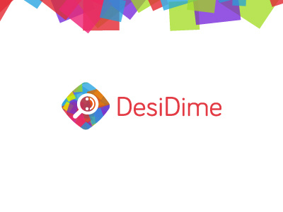 Desidime Logo branding circle colors coupons deal deals desi desidime diagonal dime face identity logo magnifying glass rainbow search smile smiley square