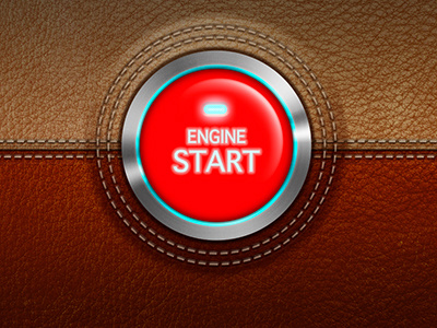 Engine Start button car engine glow leather light stitching