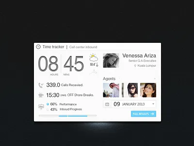 Time tracker blue call clock dark female grey time ui widget