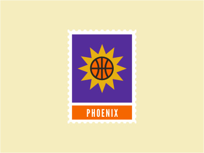 Phoenix Suns ball basketball black logo nba orange purple ray sky sports stamp sun yellow