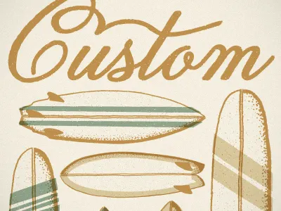 Custom custom fin script surf surfboard vintage