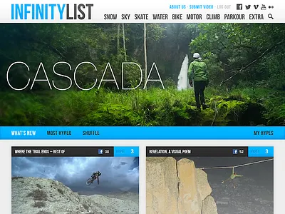 New header for InfinityList.com clean header navigation social web