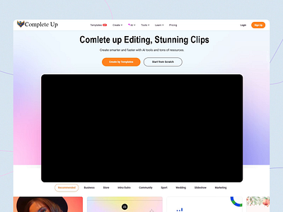 Complete Up - Video Editing Platform ai animation app design clips design media marketing music platform social media tools ui ui design ux design uxui video editing video templates web ui web ux website website design