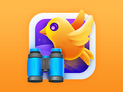 macOS App Icon for bird catalog pictures android icon binoculars binoculars icon bird bird app icon bird icon blue collect pictures figma flight illustrator ios icon iphone icon macos macos icon nature photoshop picture ui yellow