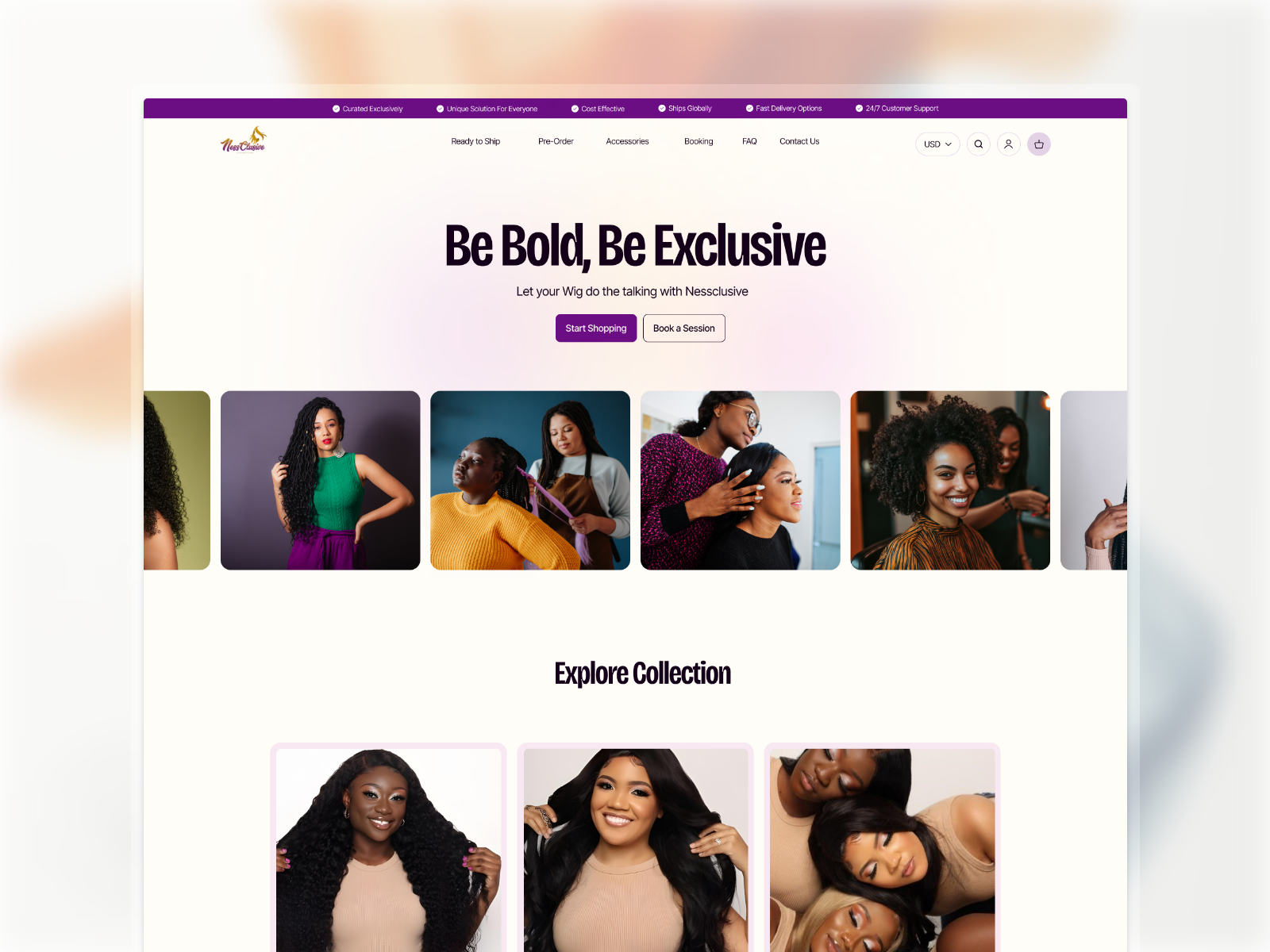 Nessclusive Website Redesign beauty clinic beauty product branding business cosmetics daily ui e commerce e commerce platform hair care hair product hair product website hair wig landing page online shopping product design salon service ui uiux design web design