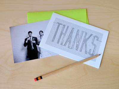 Thank You Card card custom maze pencil print design thank you typography wedding