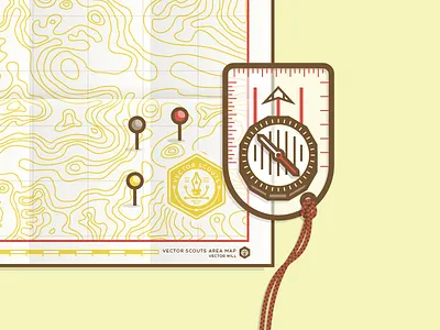 VS Map and Compass compass direction illustration map pin rope topography vector