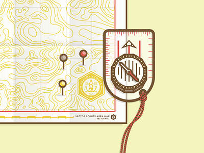 VS Map and Compass compass direction illustration map pin rope topography vector