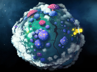 Shroom planet clouds illustration planet shroom shrooms space