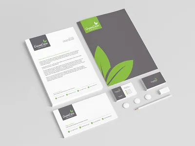 GreenCare Stationery business cards care envelops green identity letterhead stationery white