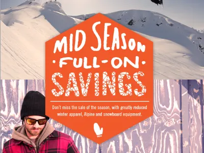 Bill & Paul's mid-winter clearance eblast clearance digital eblast ski snowboard typography winter