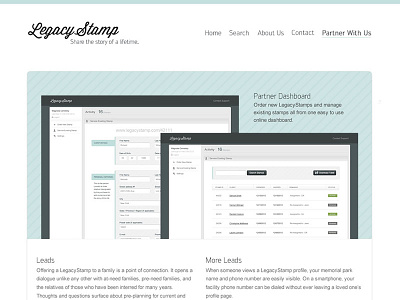 LegacyStamp - Partner Page dashboard mockup partner website