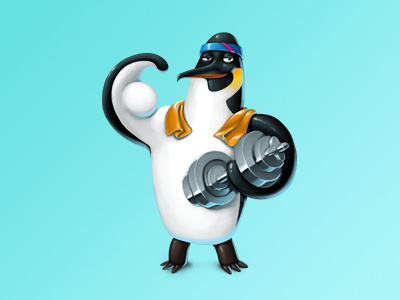 Sports penguin april bodybuilder calendar character character design penguin sport