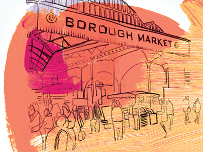 Borough Market, London borough illustration london market people