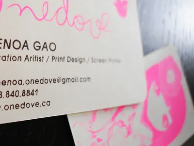 Onedove Business Cards card fluorescent pink illustration screen print typography