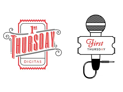 First Thrusday Logo decorative logo microphone raffle ticket ticket type