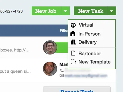 New Task dropdown status tasks ui web webapp