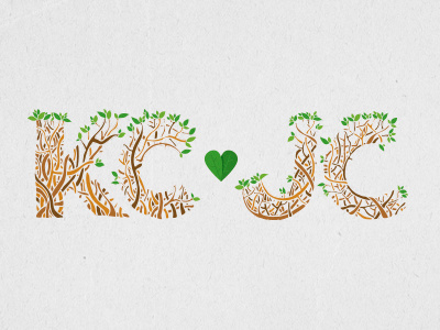 KC+JC (heart alternate) illustration lettering plants trees