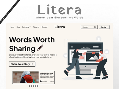 Litera Landing Page – Where Stories Come to Life articlewebsite cleandesign creativeplatform designinspiration figma modernui neo brutalism responsivedesign storytellingdesign ui uiuxdesign userengagement webdesign