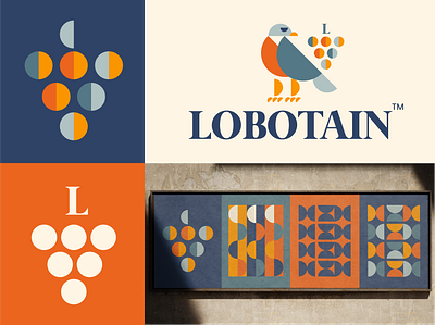 lobotain pattern and sub mark advertising beverage eagle grapes letter letter design lettermark logo logo design logo mark packaging pattern wine wordmark