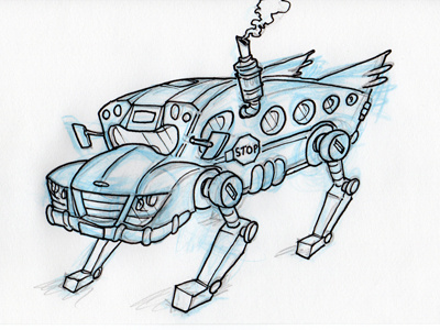 Damaged: Bus Walker atat both cartoon concept art damaged design future liz miele robot school bus sketch star wars vehicle walker web series