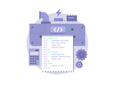 Webflow CSS generator thingy arrange calculator colors css gears generate html illustration infographic machine neatly organized printer purple website