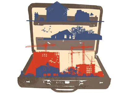 Propery Portfolio blue briefcase city.cityscape illustration landscape portfolio.folio property red