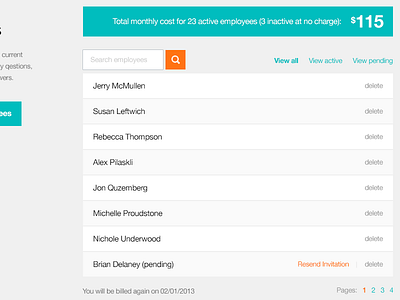 Employee List design filter flat flat design list orange photoshop table turquoise ui ux