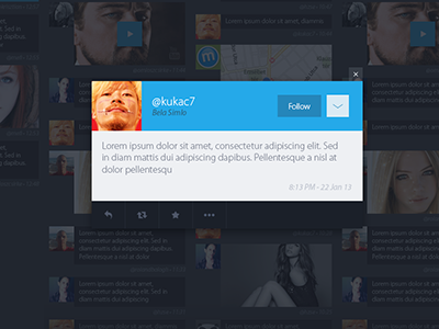 twitter redesign popup avatar blue close concept dark design follow layout popup redesign reply retweet tweet twitter web