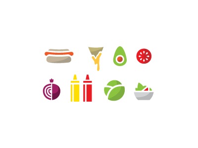 Food Icons avacado food hot dog icons ketchup lettuce mustard nacho onion salad tomato