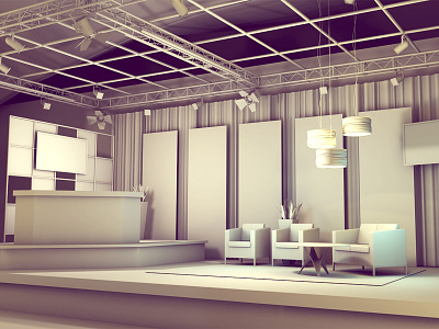 Talk Show Set 3d ao architecture c4d chairs cinema 4d event exhibit furniture grayscale greyscale lighting lounge model render set set design setting show stage talk show truss