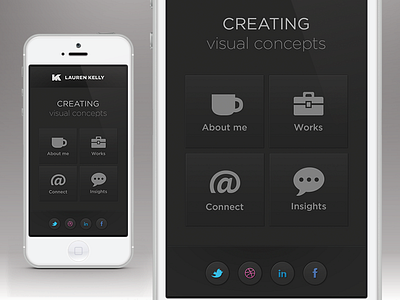Personal Mobile site black facebook grey linkedin minimal mobile portfolio social twitter ui