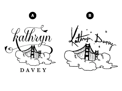 Kathryn Davey Golden Gate Logo Concepts calligraphy curly feminine golden gate bridge grunge hearts illustration logo ornaments swasg swirl typography vector