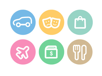 App Icons car circle colorfull culture food glyph icons ios iphone money pictogram plane shopping travel