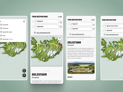 Mobile UI | Interactive digital map | Map of Iceland camping digital map dining directions iceland interactive digital map itinerary map mobile organize plan planning reservations travel travelguide trip ui user interface ux
