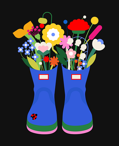 Flowers in a rainboots bouquet bright daily life design dior floral flower flowers graphic graphic design icons illustration rain rainboots spring vector vector art