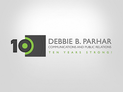 Debbie Parhar 10 Year Logo 10 anniversary communications corporate design flat green logo number pr public relations