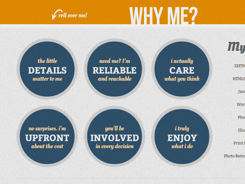 Portfolio Circles blue branding css css3 gray hover html interaction marketing orange portfolio ui ux