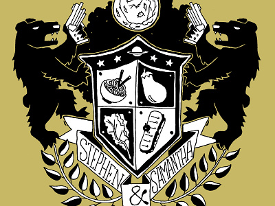 S&S Crest bear crest food friends gun illustration kale