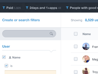 User List app blue box check dashboard filter flat grey intercom list photo search select user web website yellow