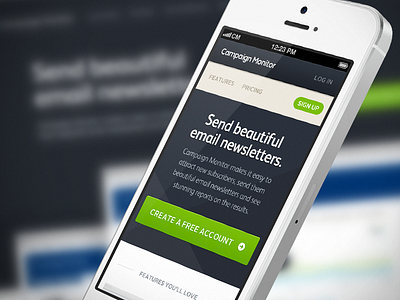Campaign Monitor M-site buzzisthemasterofredirects campaignmonitor dark green iphone marketing mobile msite