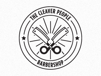 Cleaver people badge barbershop black black and white cleaver illustrator logo logotype round scissors simple stars white