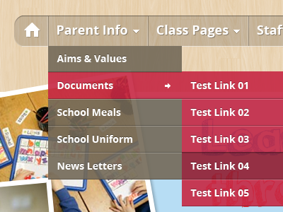 School Navigation Design dropdown education fun house kids learning nav navigation pink primary school school transparency
